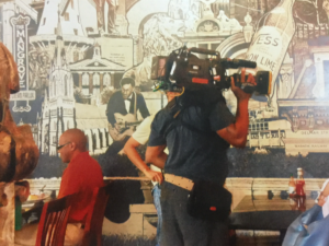 The camera crew as they were filming the tv show in Sweetie Pie's Restaurant