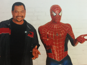 My hubby hanging out with Spiderman