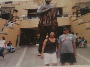 My hubby and I captured in front of the Nelson Mandela Bronze Statue